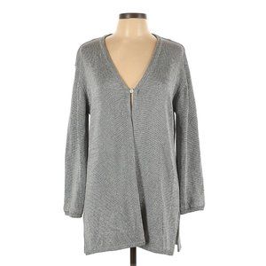 Worth‎ Silver Gray Cardigan Hip Length 1 Button Neutral Minimalist Holiday Large